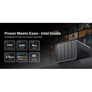 Sieciowa pamięć masowa TERRAMASTER F4-425 NAS z procesorem Intel Celeron N5095 Quad-Core 2GHz, 4GB DDR4