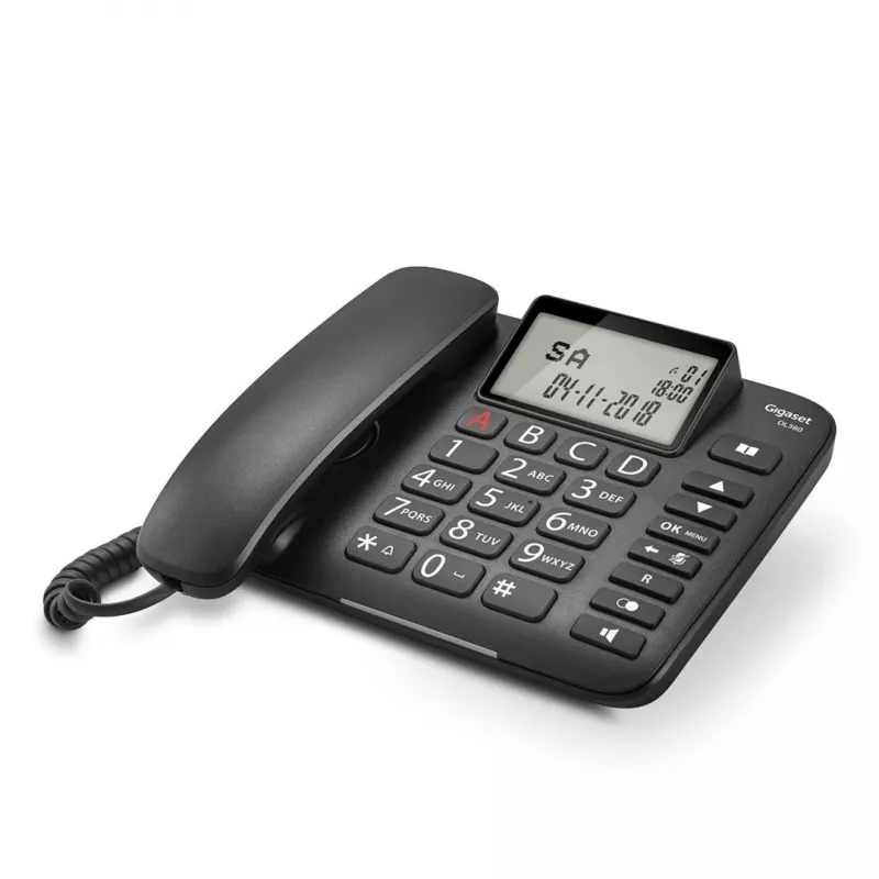 Telefon analogowy Gigaset DL380 z identyfikacją rozmówcy, słuchawka przewodowa, czarny