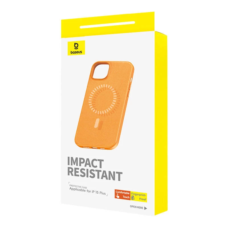 Etui magnetyczne do iPhone 15 Plus Baseus Fauxther Series (Pomarańczowy)