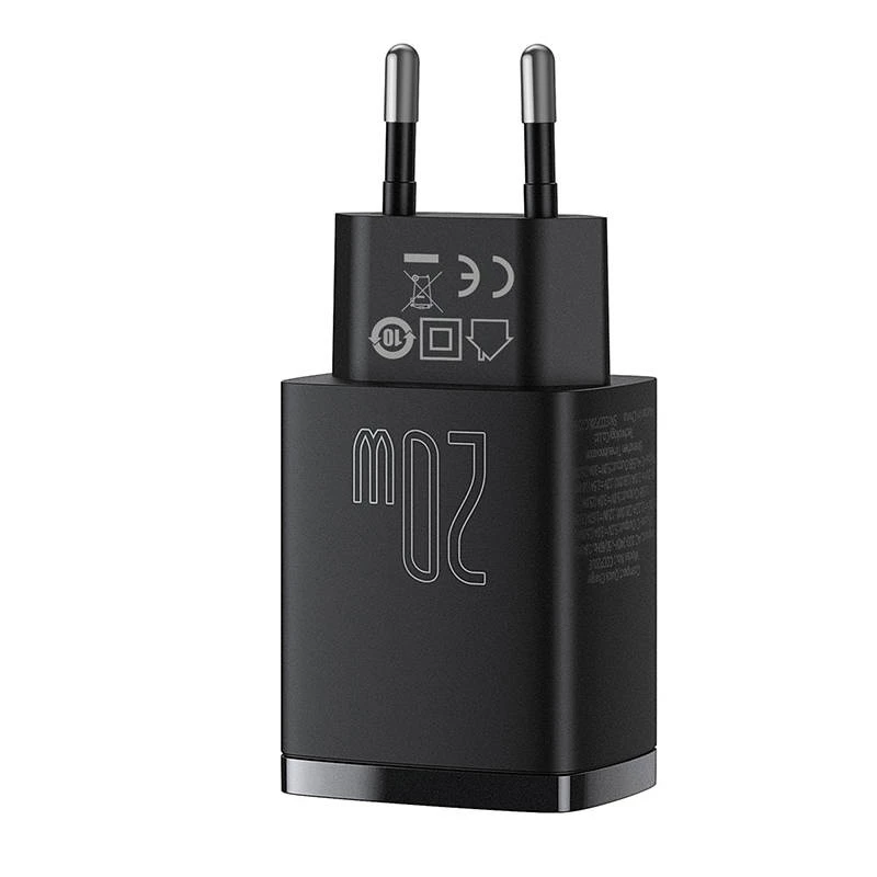 Wewnętrzna szybka ładowarka USB Baseus CCXJ-B01 — 2 porty (USB-C PD 20W + USB-A QC3.0 18W), 100–240 V, czarna