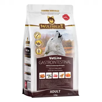 Sucha karma dla psa Wolfsblut VetLine Gastrointestinal Duck 2 kg — dieta weterynaryjna wspomagająca układ trawienny, 20% białka, 10% tłuszczu