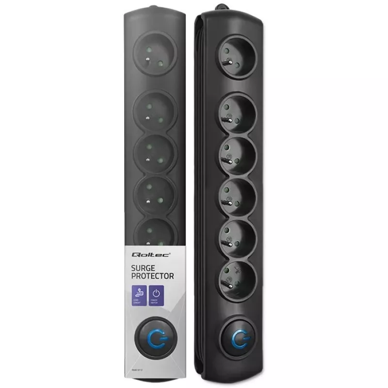 Listwa przeciwprzepięciowa Qoltec 50112 Czarna 6 gniazd AC 230V 3m