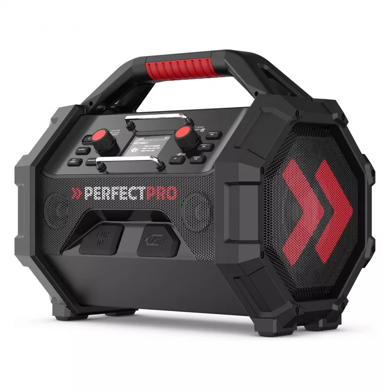 Przenośne radio budowlane PerfectPro ROCKTAGON 18V — zasilane bateriami radio na plac budowy
