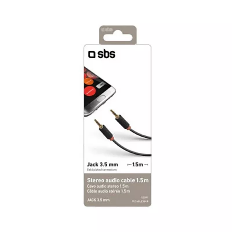 SBS TECABLE35KR - Audiokabel - mini-phone stereo 3,5 mm männlich zu mini-phone stereo 3,5 mm männlich - 1,5m - Schwarz (TECABLE35KR)