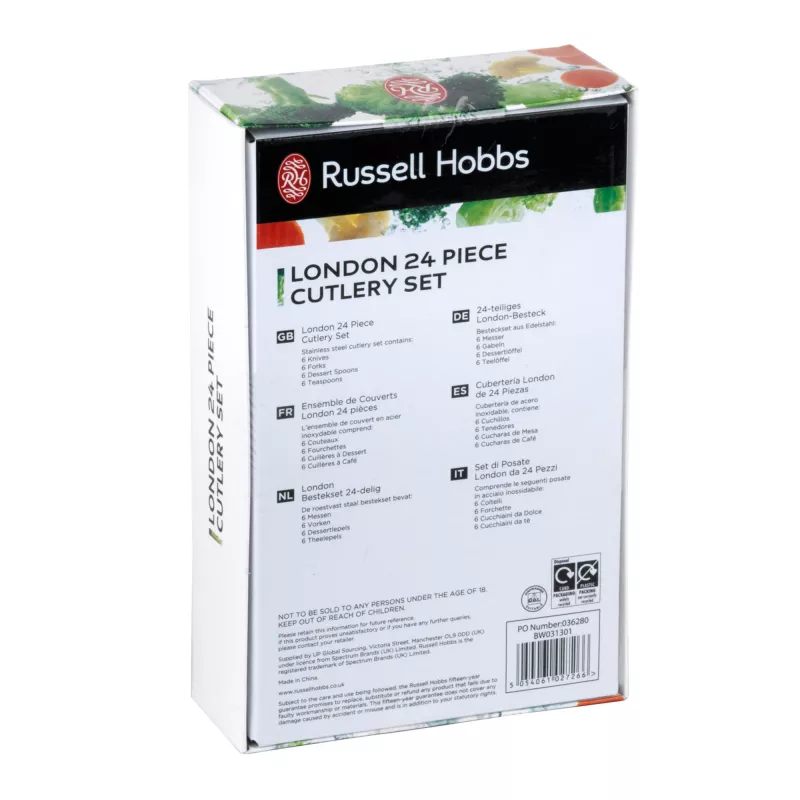Komplet sztućców Russell Hobbs BW031302EU7 — 24-częściowy ze stali nierdzewnej