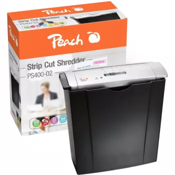 Niszczarka do papieru PEACH PS400-02, cięcie wzdłużne, 22 cm szerokość robocza, cięcie 7 mm, czarno-srebrna