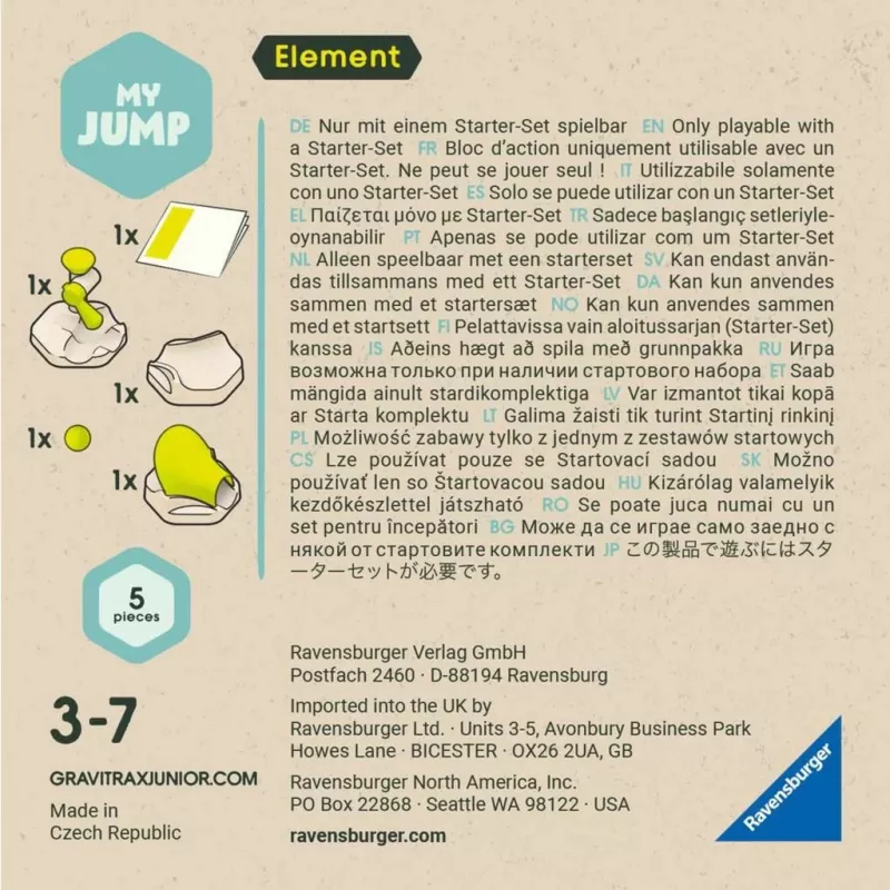 Zestaw do toru kulkowego Ravensburger GraviTrax Junior Element Peng Track – modułowy tor grawitacyjny dla dzieci