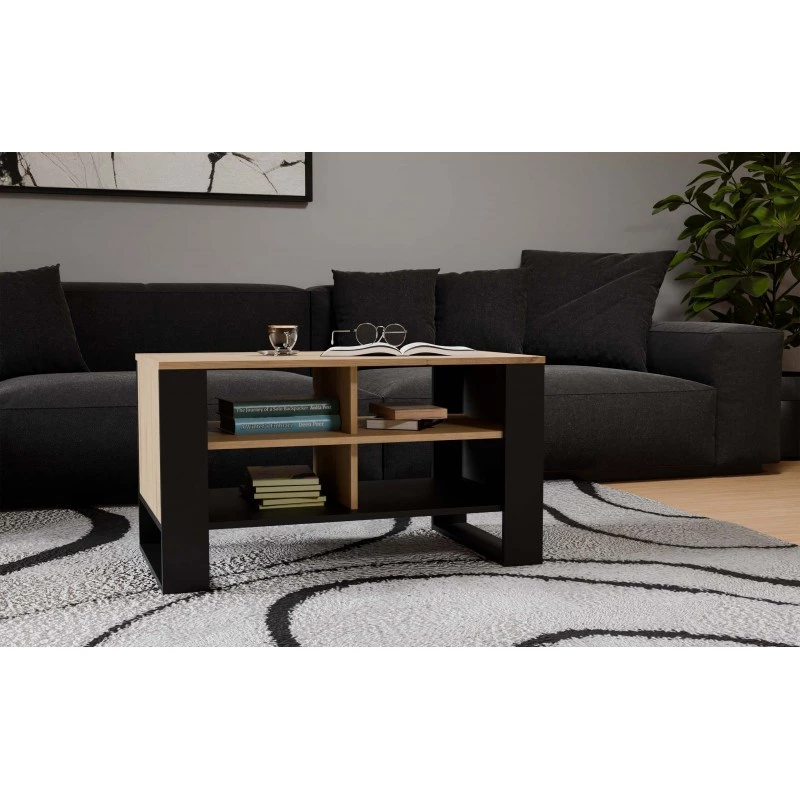 Stolik kawowy top e shop Topeshop STOLIK KAWOWY ŁAWA MODERN 4P Dąb Artisan Czerń