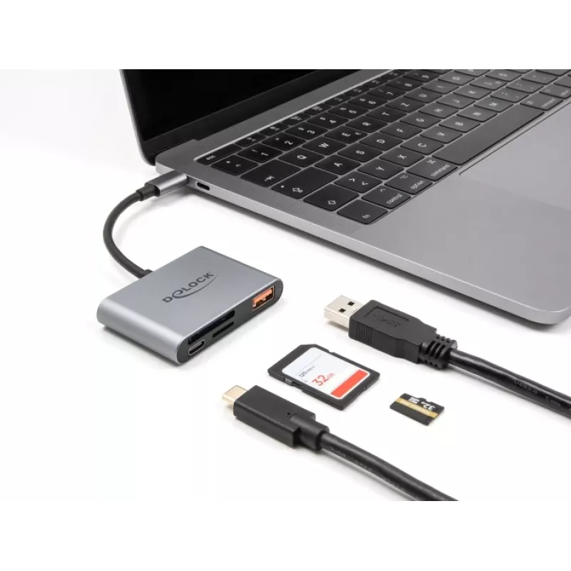 Czytnik kart Delock 91016 USB-C dla kart SD i microSD z portem USB-A i USB-C PD