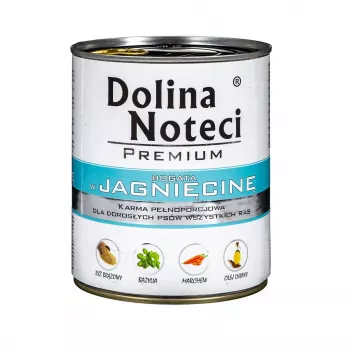 Mokra karma dla psa Dolina Noteci Premium z jagnięciną, puszka 800 g — bezzbożowa, dorosłe psy, białko 12%, wilgotność 77%