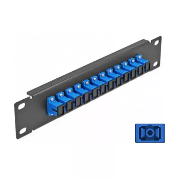 Patch panel światłowodowy DeLOCK 10 cali 12 portów SC Simplex niebieski 1U czarny