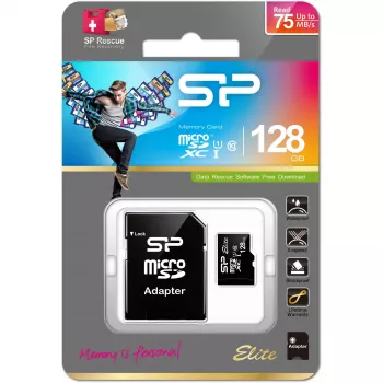 Karta microSDXC Silicon Power 128 GB UHS‑I (klasa 10, U1), 85 MB/s, czarna, z adapterem SD