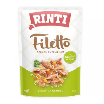Mokra karma dla psów RINTI Filetto Kaczka z filetem i warzywami 100 g saszetka, karma pełnoporcjowa, 15% białka, 1% tłuszczu, 81% wilgotności