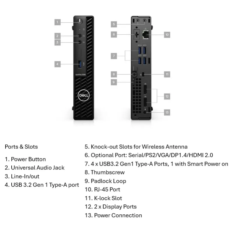 Desktop PC Dell OptiPlex 3090 (i5-10500T, 8GB RAM, 256GB NVMe, Intel UHD 630, Windows 11 Pro) Grade A Renewed