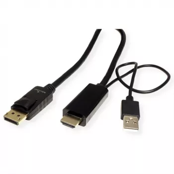 ROTRONIC-SECOMP Roline - Videokabel - HDMI, USB (nur Strom) männlich zu DisplayPort männlich - 2 m - abgeschirmt - Schwarz - unterstützt 4K 60 Hz (384
