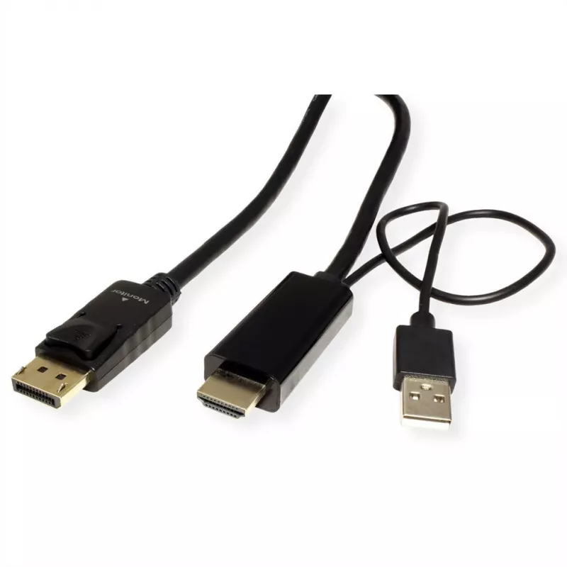 ROTRONIC-SECOMP Roline - Videokabel - HDMI, USB (nur Strom) männlich zu DisplayPort männlich - 2 m - abgeschirmt - Schwarz - unterstützt 4K 60 Hz (384