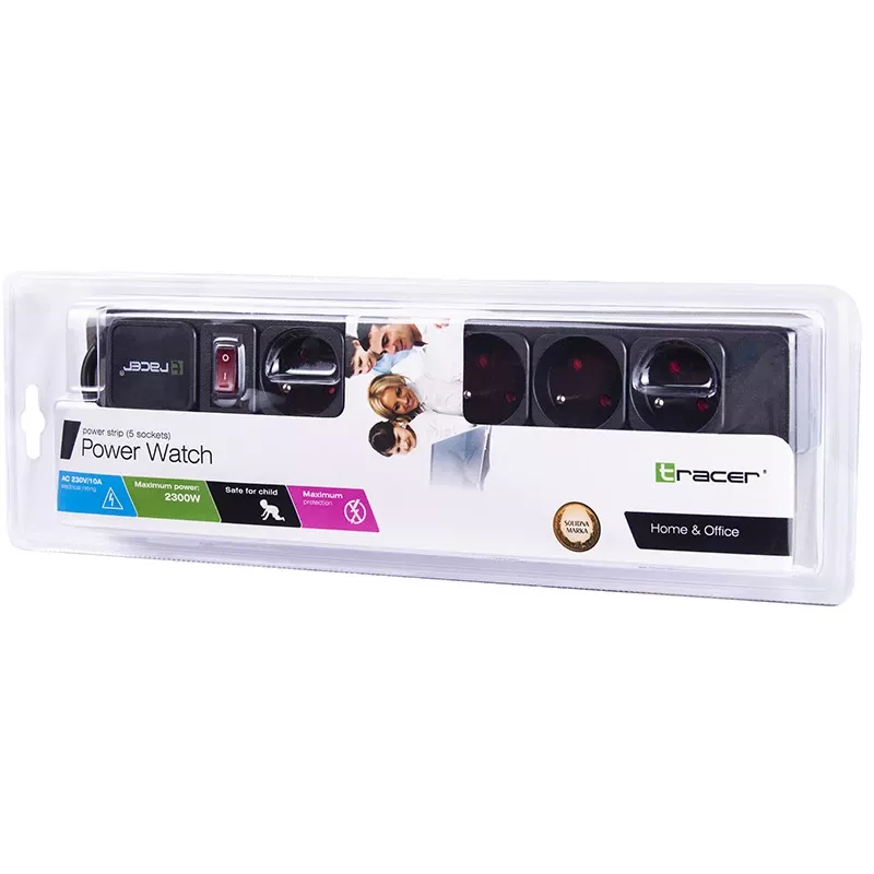 Tracer PowerGear Czarny 5 gniazd AC 1,5 m 2300 W
