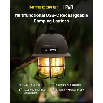 Latarnia kempingowa zasilana przez USB Nitecore LR40 100 lm Oliwkowy