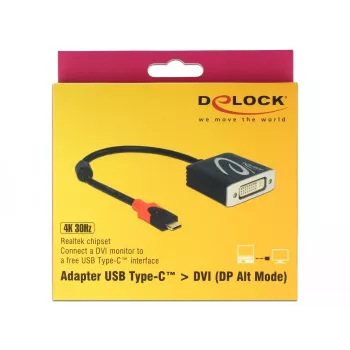 Adapter kablowy wideo DeLOCK 61213 USB Type-C na DVI 0,2 m czarny