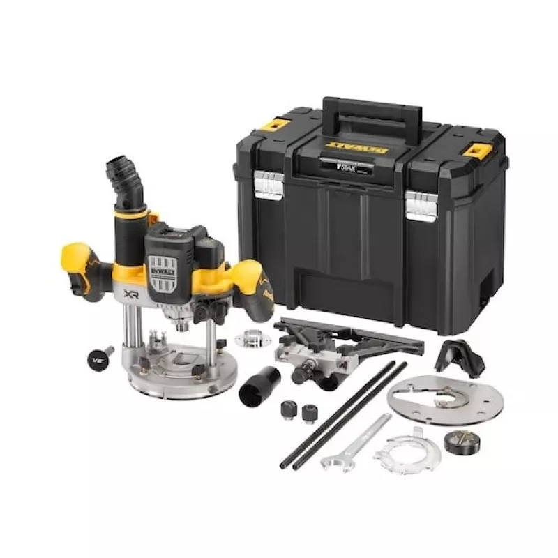 Zanurzeniowa frezarka DeWalt DCW620NT-XJ, akumulatorowa, bezszczotkowa, 18V, 1600W mocy wyjściowej, 11–23k RPM, tuleja 12,7 mm, odpylacz, LED, 3,6 kg, walizka