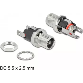 Złącze DC 5,5 x 2,5 mm żeńskie kołnierzowe wersja do lutowania DeLOCK 90057