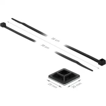 Befestigungssockel 25 x 25mm mit Kabelbinder L 300 x B 4,8mm schwarz, 10 Paar