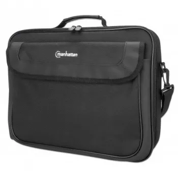 Torba na laptop Manhattan Cambridge 15,6 cala, konstrukcja typu clamshell, czarna, LOW COST, kieszeń na akcesoria, komora na dokumenty z tyłu, pasek na ramię (odpinany), odpowiednik Targus TAR300, pokrowiec na notebook, trzyletnia gwarancja