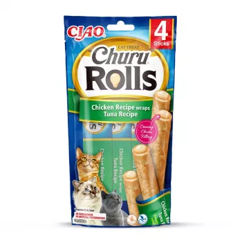 INABA Churu Rolls Przepis z kurczakiem owijane Przepis z tuńczykiem - przysmaki dla kota - 4x10 g
