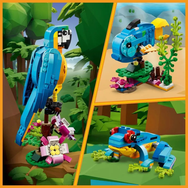 Zestaw konstrukcyjny LEGO Egzotyczna papuga 31136 — model wystawowy Creator, 253 elementy, 220×120×110 mm