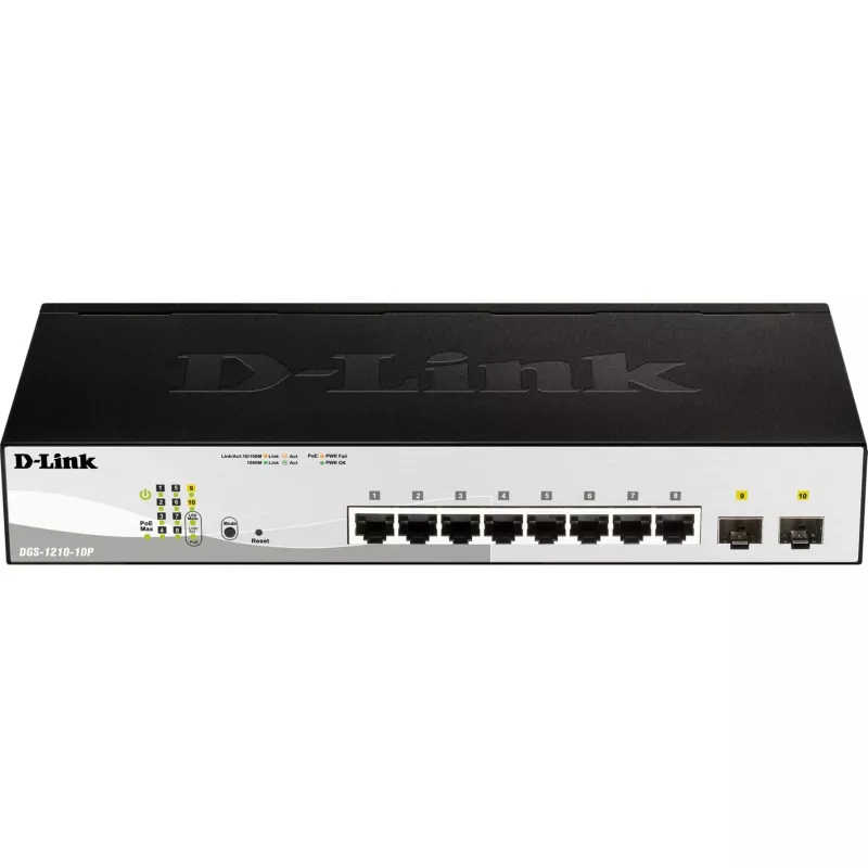 D-Link DGS-1210-10P Zarządzany przełącznik L2 Gigabit Ethernet (10/100/1000) Power over Ethernet (PoE) 1U Czarny