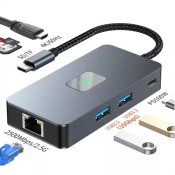 Adapter Hub USB-C (7w1) HDMI USB SD/TF RJ45 (2500 Mb/s) PD