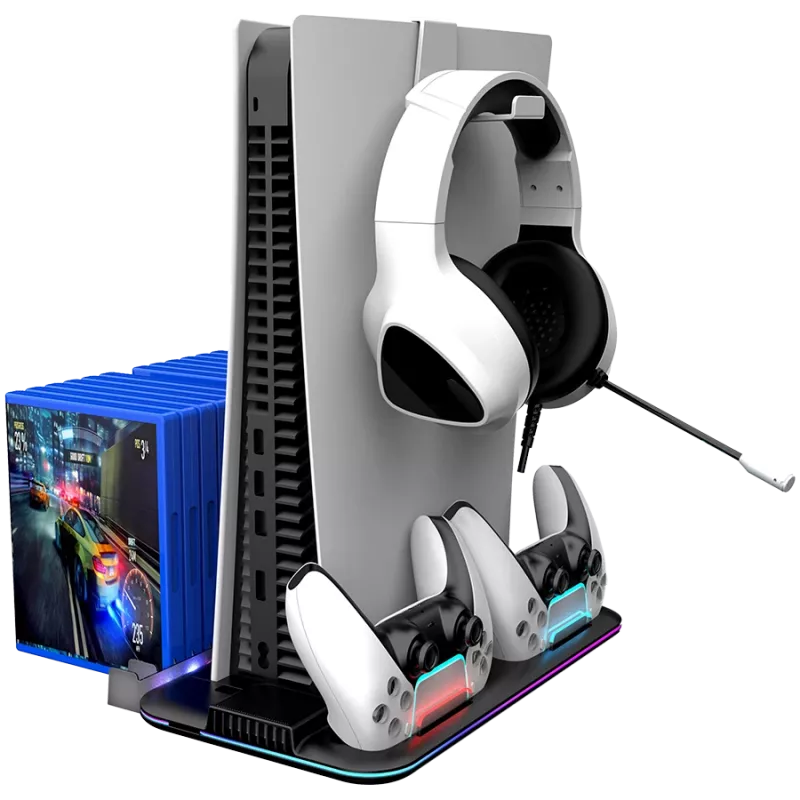 Podstawka chłodząca CANYON CS-51 RGB dla PS5 cienki czarna z dwiema ładowarkami kontrolerów