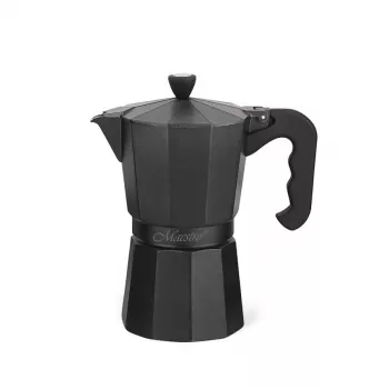 Moka pot Maestro MR-1666-6-Czarny — manualny zaparzacz do kawy na płytę grzewczą, 6 filiżanek, 300 ml, czarne aluminium