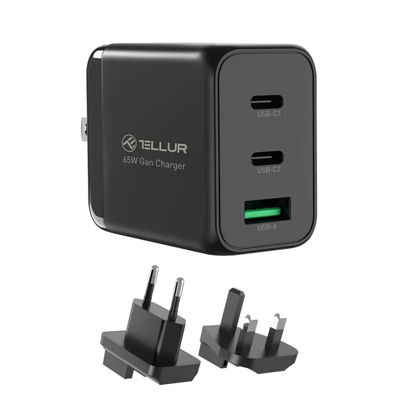 Ładowarka sieciowa Tellur TLL151451 65W, 3-portowa (2x USB-C, 1x USB-A)