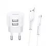 Ładowarka usams XTXLOGT18TC05 z 2 portami USB i zintegrowanym kablem USB‑C, wyjście 2.1 A