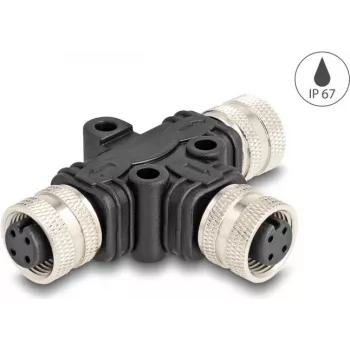 kabel splitter DeLOCK M12 T-Splitter A-coded 4 pin 1 x female to 2 x female