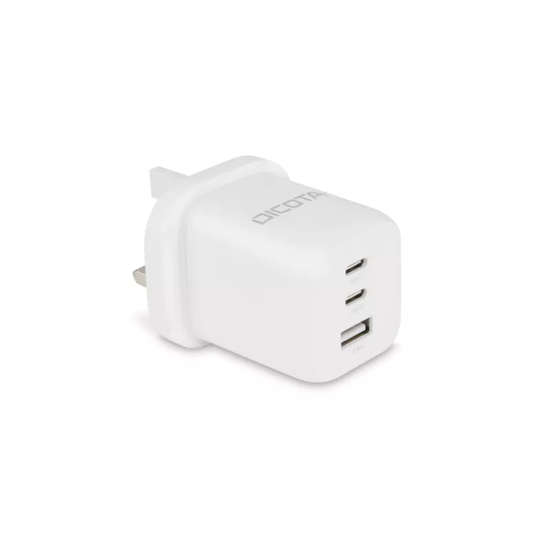Zasilacz Dicota - kompaktowy, GaN - 65 W - 5 A - PD 3.0 - 3 porty wyjściowe (2 x USB-C, USB)