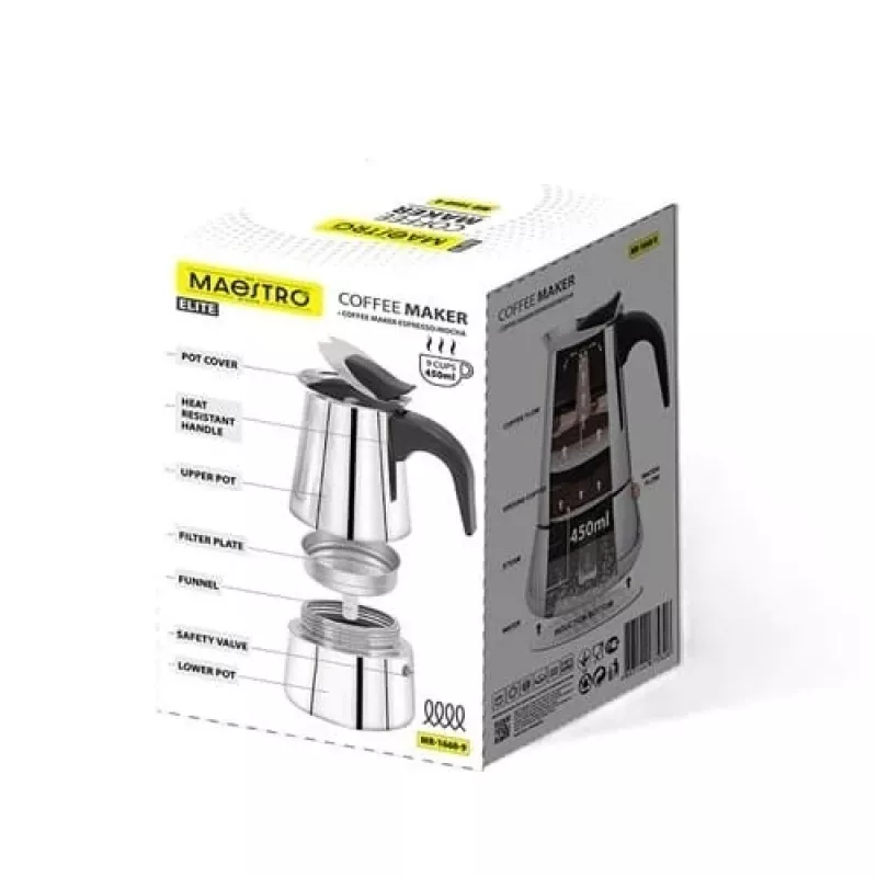 Moka pot Maestro MR-1660-9, stovetop coffee maker for 6 cups, Czarny