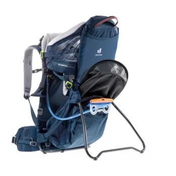 Plecak do noszenia dziecka DEUTER Kid Comfort Active — niebieski, poliamid, do 22 kg, daszek przeciwsłoneczny, podnóżek, VariQuick, Lite Air