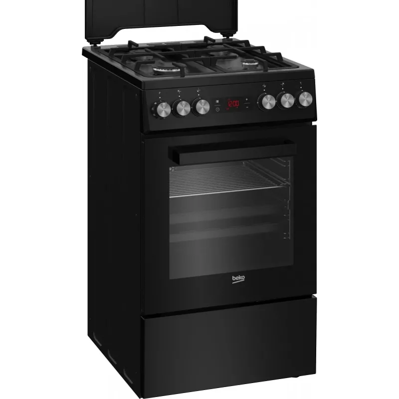 Kuchenka wolnostojąca BEKO FSM52331DBDS, płyta gazowa 4 palniki (2900/2000/2000/1000 W), piekarnik elektryczny 60 L, 60 cm, klasa energetyczna A, czarna