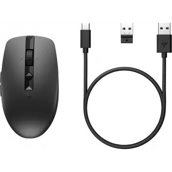 HP 710 Ładowalna cicha mysz, symetryczna, RF Wireless + Bluetooth, 3000 DPI, czarna