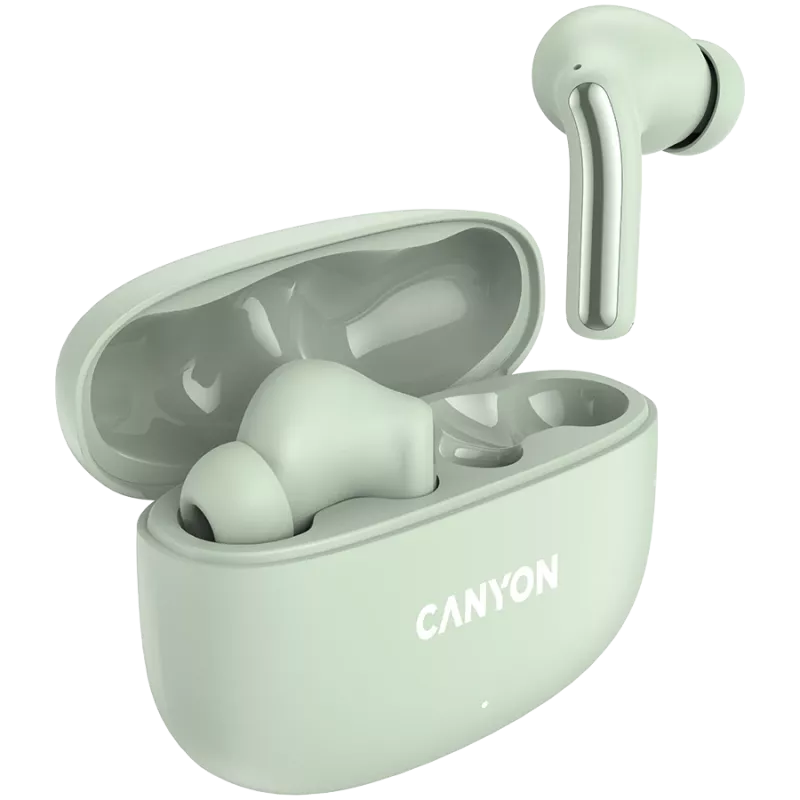 Słuchawki Canyon TWS-9 CNS-TWS9G – True Wireless – Bluetooth 5.4 – Douszne – 6h + 30h czasu pracy – Etui ładujące USB-C – Sterowanie dotykowe – Zielony
