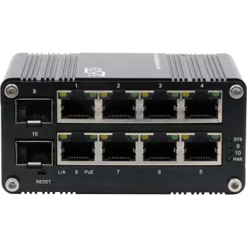 Przemysłowy gigabitowy przełącznik SFP PoE+ Exsys EX-62035MPOE-SFP — 8 portów PoE+ + 2 SFP, zarządzany przez WWW