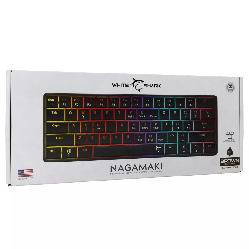 Klawiatura mechaniczna White Shark Nagamaki GK-006131 Czarna układ US Brązowe przełączniki