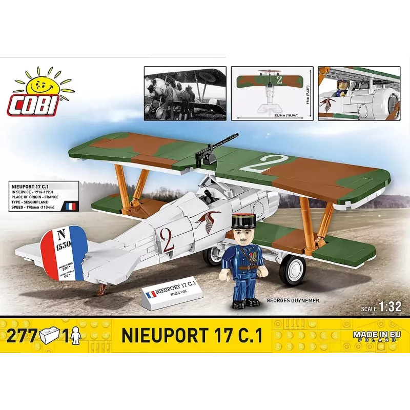 Klocki konstrukcyjne Cobi Blocks Nieuport 17 C.1 277 szt. — Zestaw modelu samolotu, Kolekcjonerski zestaw klocków