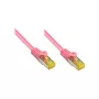 Kabel krosowy RJ45 z przewodem Cat.7 i osłoną zatrzasku (RNS®), S/FTP, PiMF, bezhalogenowy, 600MHz, OFC, magenta, 1m, Good Connections® (8070R-010M)
