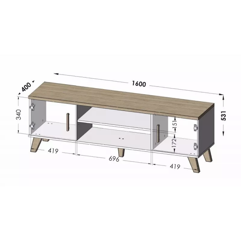 Cama TV stand LOTTA 160 2D2K wotan oak/mat Czarny
