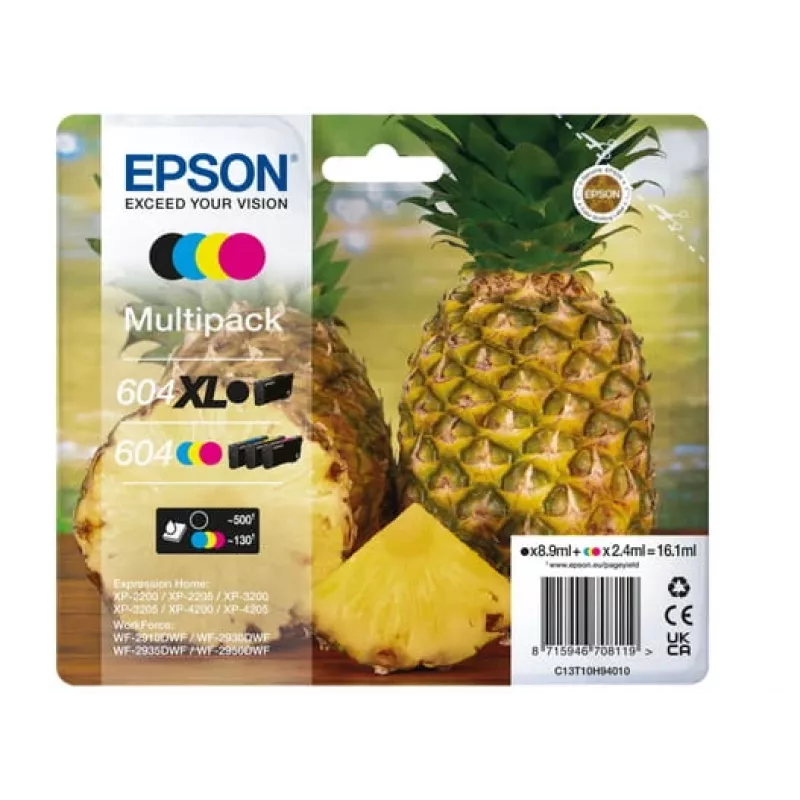 Kaseta z tuszem Epson 604XL 4 szt. Oryginalna Wysoka wydajność (XL) Czarny, cyjan, magenta, Żółty