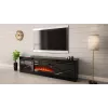 Stojak pod telewizor z kominkiem Cama Meble GRANERO — 200 x 56,7 x 35 cm, czarny/czarny połysk, 2 drzwi, 2 półki, drzwi przesuwne, MDF/płyta wiórowa