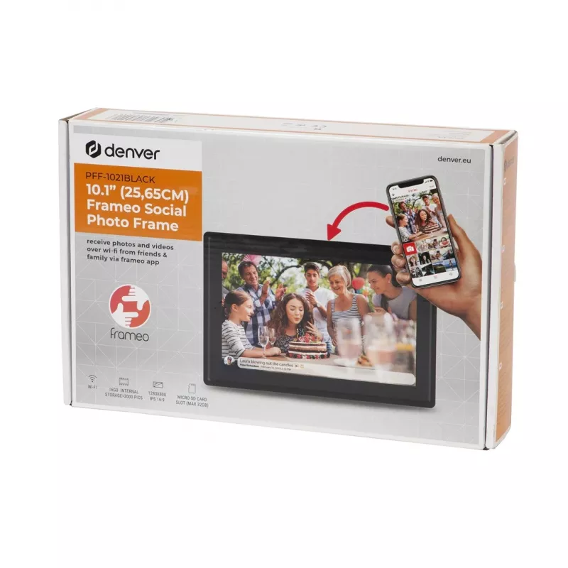 Cyfrowa ramka do zdjęć Denver PFF-1021BLACK Czarna 25,6 cm (10,1 cala) Ekran dotykowy Wi-Fi